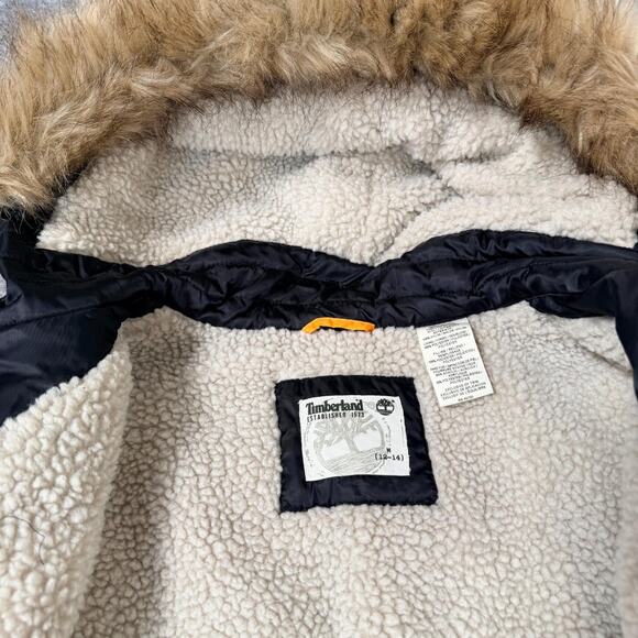 Timberland Jacket Men Black Hooded Insulated Warm Parka Coat Faux Fur Size Med - Picture 7 of 16